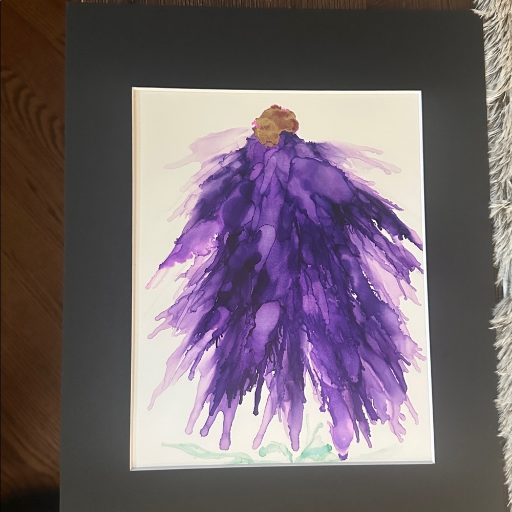 Hand crafted original abstract botanical purple alcohol ink wall decor painting